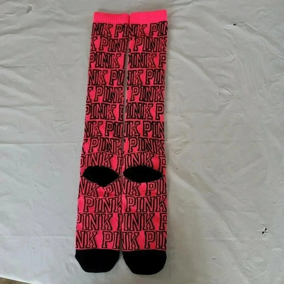 Victoria Secret Long Socks Pink Black Logo - Picture 6 of 6